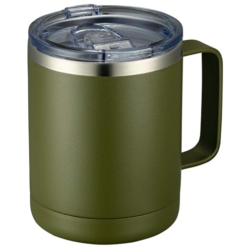 Image of MEWAY 12oz /1Pack Double Wall Vacuum Insulated Travel Mug with Handle, Stainless Steel Tumbler with Lid, Durable Powder Coated Insulated Coffee Cup for Cold & Hot Drinks (Army Green, 1 Pack)