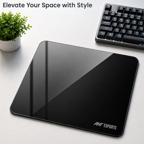Image of Ant Esports Glass Mouse Pad 400 x 450 x 4.6mm, Premium Tempered Glass Gaming Mousepad, Ultra-Smooth Surface, Precision Tracking, Anti-Skid Base, Optical & Laser Mouse Compatible, Black
