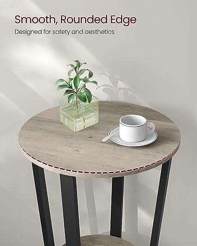 Image of VASAGLE Round Side End Table, 2-Tier Accent Bedside Table with Storage Shelf, Easy Assembly, Nightstand for Small Spaces, Living Room, Bedroom, Heather Greige and Ink Black ULET057B02