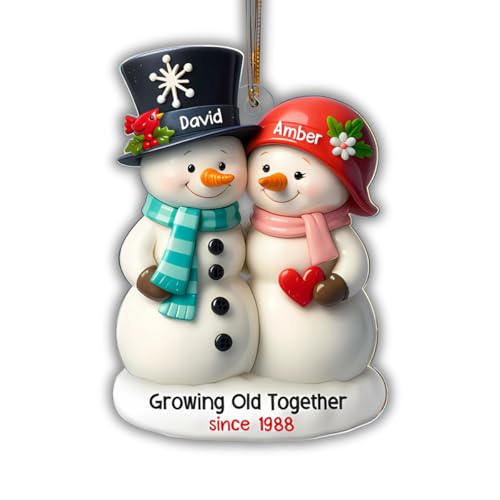 Timeless Love Personalized Snowman 3D Acrylic Ornament – Customizable Holiday Keepsake for Couples, Ideal Christmas Gift for Him or Her