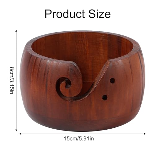 Image of NQEUEPN 6'' Wooden Yarn Bowl Holder, Yarn Bowls for Crochet & Knitting, Brown Pine Wood, Prevents Tangles, Portable, Ideal Gift