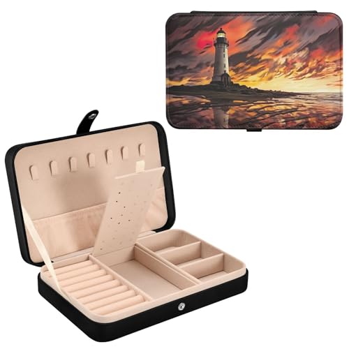 Haskirky Lighthouse Jewelry Box Portable PU Leather Travel Jewelry Organize for Women Jewelry Storage Display Holder for Ring, Necklace, Earring