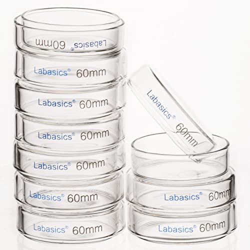 Labasics 10pk Platos de Vidrio Petri, 60 x 15 mm Esterilizable en Autoclave Platos de Cultivo Celular de Vidrio de Borosilicato Placas de Petri con Tapa Claro para Laboratorio