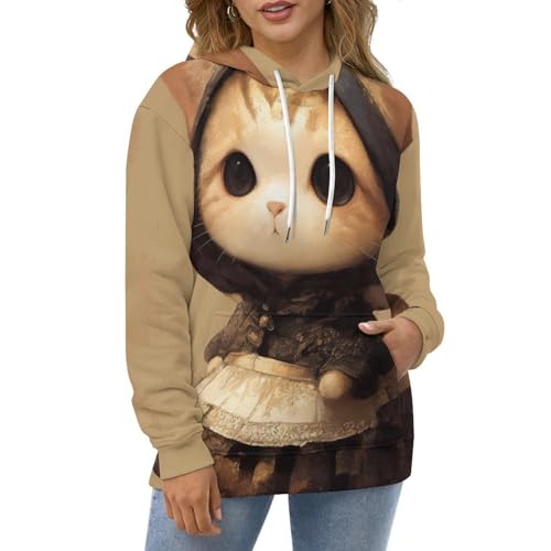 Sweatshirt Pullover Jolie servante Chat avec Capuche Ajustable et Manches Longues - 2