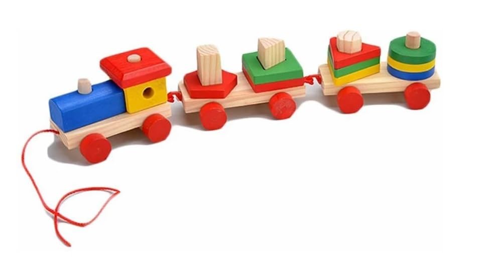 Smoneo Wooden Geometric Shape Stacking and Sorting Block Puzzle Train Toy for Kids - Early Learning Educational Gift for 3 Year+ Boys & Girls 3