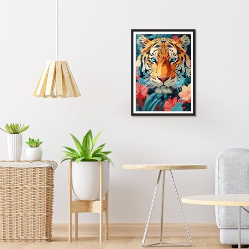 Image of HEIBAGO Tiger Diamond Art Kits for Adults, Diamond Painting Kits for Adults Beginners, 5D Full Drill Round Diamond Art Painting, DIY Diamond Dots for Adult for Home Wall Decor 12 x 16 Inch