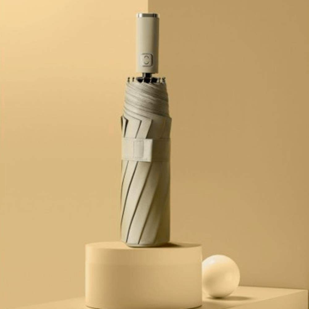 Cllym Umbrella Automatic Umbrella Black Plastic Color Three-Fold Umbrella Women's Umbrella Men's Rain Umbrella Folding Big Sun,khaki