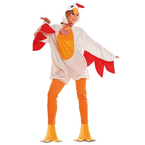 My Other Me - Disfraz Gallina para Adulto Unisex, talla M-L. Incluye mono holgado blanco con mangas con formato de alas, pantalones naranjas con cola y cubrepiés de patas y gorro con rostro del animal