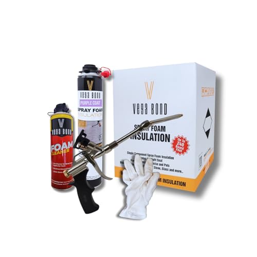 Vega Bond Premium Single Component, Self Expanding, Purplecoat Closed Cell Insulation Spray Foam 29 oz, Acoustic Spray,20 Board Feet Coverage at 1 inch Thickness (1 pack + Gun + Cleaner)