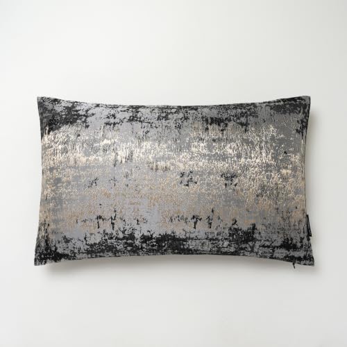 THE-TINOART Luxury Jacquard Lumbar Throw Pillow Cover 12x20 Inch, Black Gray Gold Metallic Abstract Decorative Cushion Cover, Modern Industrial with Velvet Back for Sofa Home Decor