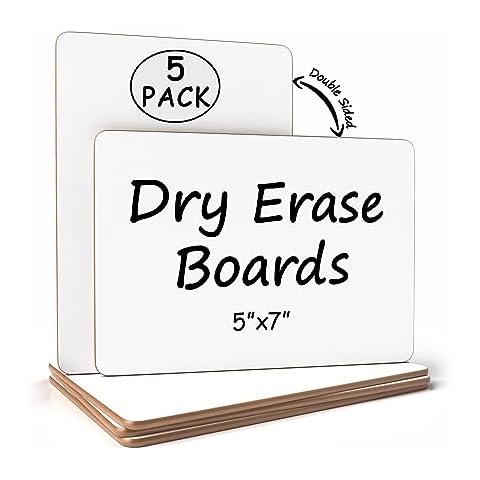Scribbledo Set of 5 Small White Board Dry Erase Boards Classroom Pack Mini White Boards 5" x7” Double Sided Personal Whiteboards for Students Teachers School Supplies Lapboards Cover