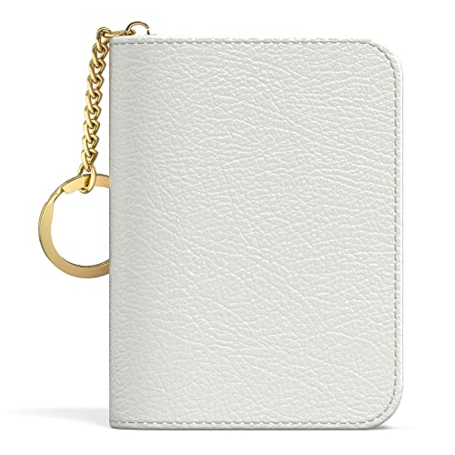 Image of Aiawoxc Credit Card Holder for Women, Small RFID Wallet Slim Leather Business Card Organizer Case with Zipper and Keychain, White