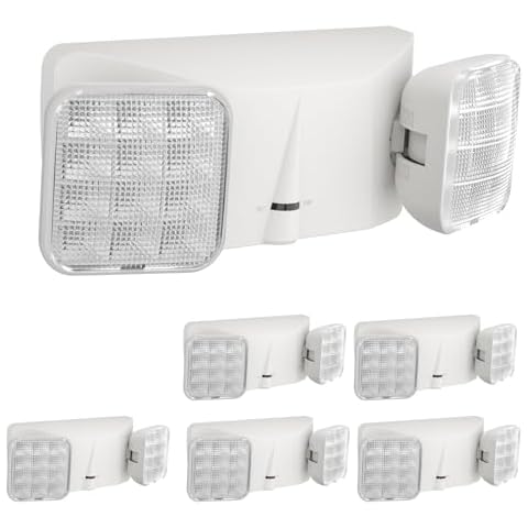 EXITLUX 6 Packs Emergency Lights with Battery Backup, Two Head Adjustable Commercial Emergency Lights, UL Listed, AC 120/277V, Hardwired Emergency Exit Light Fixtures for Business. Cover