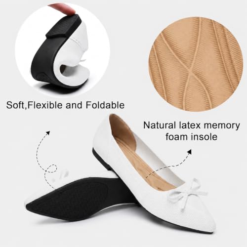 Image of TINGRISE Women's Flats Pointed Toe Bow Knit Ballet Shoes Comfortable Dressy Mesh Slip On Flat
