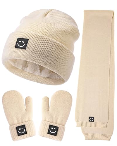 Image of Baby Beanie Mittens Scarf Set,Toddler Kids Winter Hat and Thermal Gloves Neck Warmer Set for Girls Boys