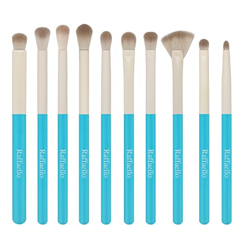 Raffaello Eyeshadow Brush, 10pcs Eye Makeup Brush Set, Professional Eye Brush for Liquid, Cream & Powder Eyeshadow Blendings & Eye Liner Application, Soft Hairs and Wood Handle Blue