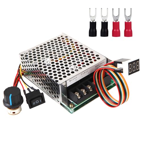 PWM DC Motor Speed Controller, DC 10-55V/60A, LED Display Stepless DC Motor Speed Controller with Adjustable Potentiometer and Forward-Brake-Reverse Switch