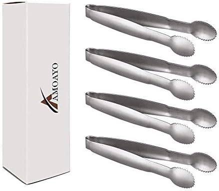 AMOAYA Sugar Cube Tongs Set of 8 Stainless Steel Mini Ice Tongs 4 Inch Gold
