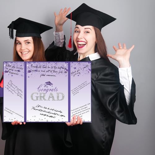 Image of Crenics Purple Graduation Decorations Class of 2026, Creative Graduation Guest Sign in Book Alternative, Congrats Grad Signature Book 18 inch x 12 inch, Awesome Graduation Gift or Keepsake