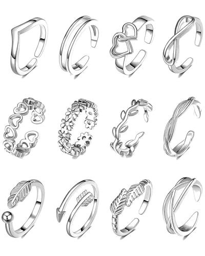 KGDUYC Anillo de Dedo Del Pie 12 Piezas Anillo de Dedo Del Pie para Mujer Joyería del Dedo del Pie Regalos Sandalias de Playa Joyas de Pie Anillos de dedo Ajustables，anillo pie