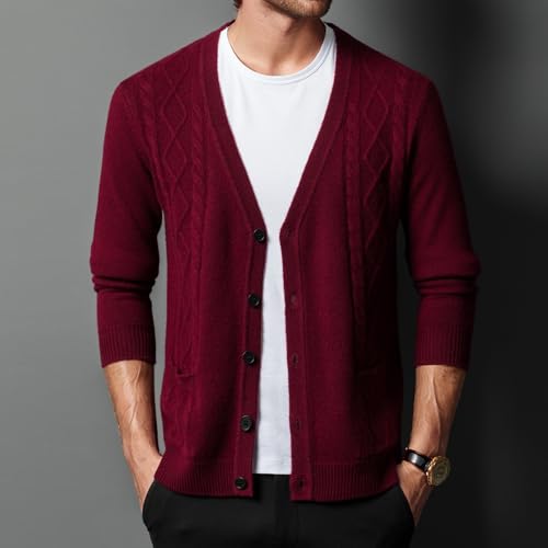 Mens Twisted Knit Cardigan Sweater 100% Wool V Neck Casual Button Down Sweaters Long Sleeve Fall Outwear with Pockets4
