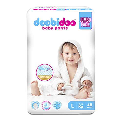 Image of Doobidoo Baby Pants Diapers Large Size (48 Count) | Bubble Soft Topsheet With Anti-Leak Side Cuffs | All-Round Comfort for Babies 9-14 kg