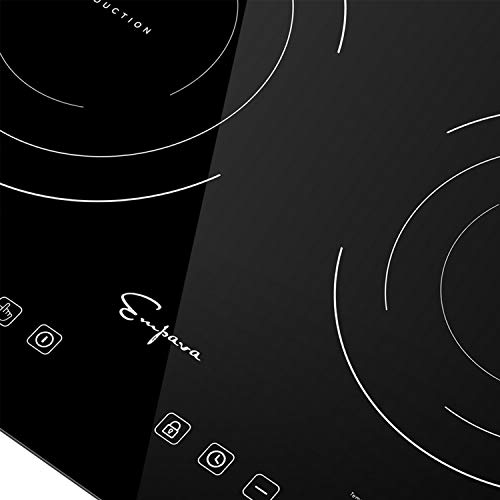 Empava 20.5" Double Elements Electric Stove 1800W Induction Cooktop With Two Separate Heating Zones, Timer, 9 Temperature And Power Levels, Kids Safety Lock, Touch Sensor Control Black #TOP4