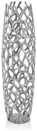 Miniatura 10 de Modern Day Accents - Jarrón de suelo forma de barril y con diseño de ramas delgadas tamaño XXL plateado llamativo grande de aluminio moderno áspero