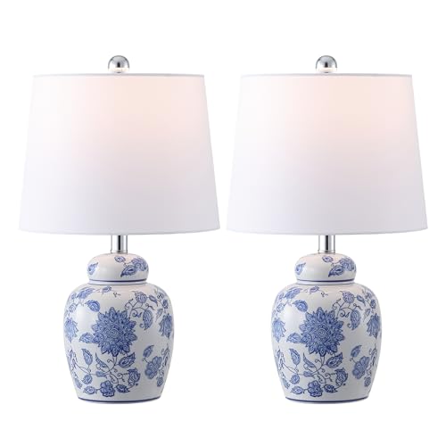 Lámpara de mesa cerámica blanca y azul set 2