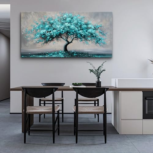 KELIYUAN Framed Wall Art For Living Room Large Wall Decor For Bedroom Modern Office Decorations Paintings Blue Green Tree Wall Pictures Artwork Room Canvas Prints Home Decor Aesthetic 30"x60"