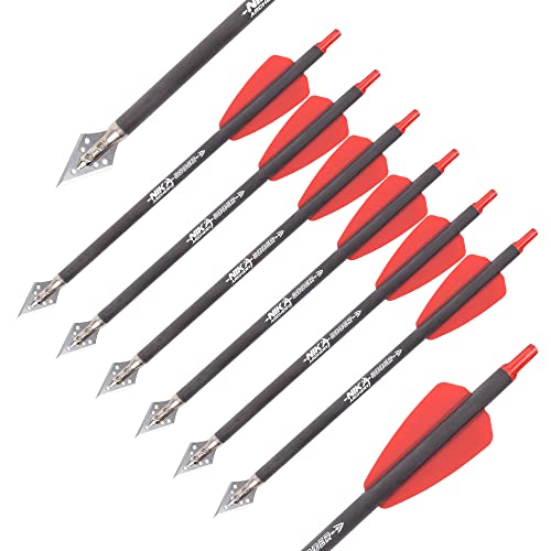 Ty Archery 7.5" Inch R9 Crossbow Bolts Carbon Arrows 2" Red Vanes With 100Grain Broadhead For Hunting Shooting Targeting #TOP2