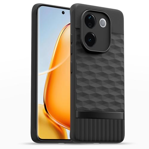 Image of Pikkme Back Cover for Vivo T3 Pro 5G / iQOO Z9s Pro 5G Camera Protection 3D Hexa Cube Design Silicone Protective Bumper Case (Black)