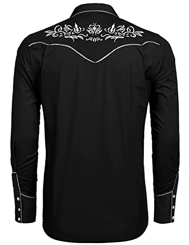 COOFANDY Men's Western Cowboy Shirt Long Sleeve Slim Fit Rose Embroidered Cotton Casual Button Down Shirts3
