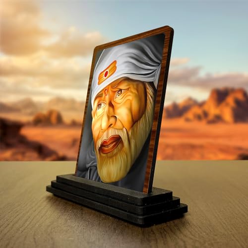 Image of Panchmukhi Hanuman Wooden Idol - Glossy Finish 5x4in | Murti for Car Dashboard & Home Temple | Perfect Small Statue for Door Entrance & Puja | Enhance Spaces (sai Baba)