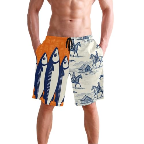 Short de bain pour homme bleu extensible motif vintage cowboy 22,9 cm