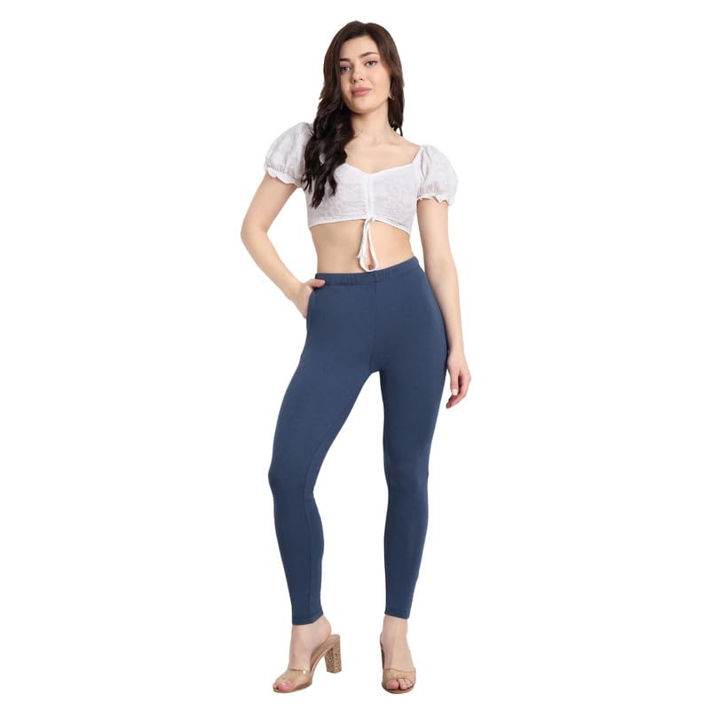 Image of ONE SKY Women Full Length Leggings | Cotton Modal Spandex Blend | High Waist Stretchable & Bio-Washed Fabric | Colour-Lock Technology | Comfortable Leggings for Women