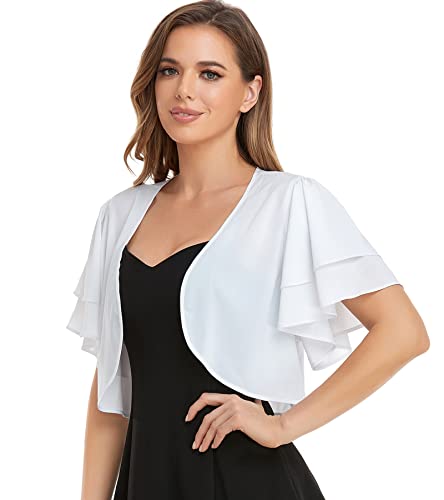 Women Short Sleeve Shrug Cropped Bolero Open Front Chiffon Cardigan for Evening Dress