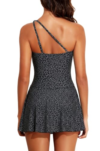 Image of Tempt Me Women One Piece Swim Dress One Shoulder Swimsuit | Tummy control, Skirted bottom, Adjustable shoulder straps, Removable bra