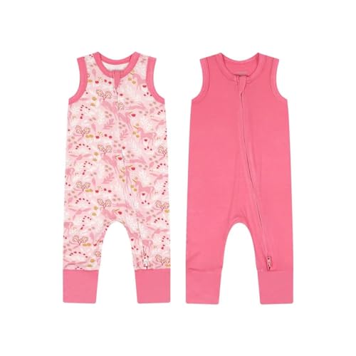 Teach Leanbh Baby Boys Girls 2 Pack Bamboo Viscose Pajamas 2 Way Zipper Sleeveless Footless Romper Jumpsuit Sleep and Play