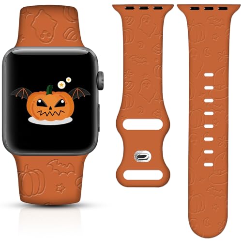 Christmas Halloween Engraved Watch Band Compatible with Apple Watch Band 38mm 40mm 41mm 42mm 44mm 45mm 49mm for Women, Bat Ghost Replacement Strap for iWatch Series Ultra SE 9 8 7 6 5 4 3 2 1