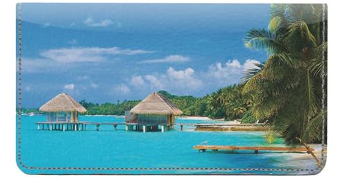 123 Cheap Checks Tropical Bungalows Designer Checkbook Cover, with Credit Card Slots and Pen Loop