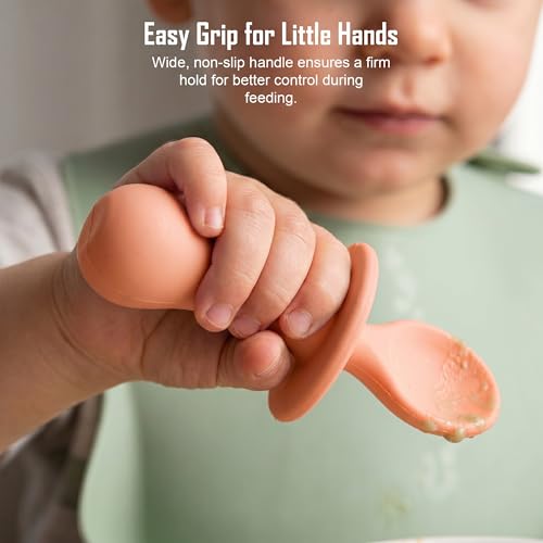 Image of Baybee 100% Silicone Baby Feeding Spoons Set of 2 | Bpa Free- Food Grade Soft Silicone Tip Spoon & Fork Self Feeding Utensil | Baby & Toddlers Gum Friendly Weaning Supplies for Kids 1 Months+ (Pink)