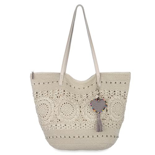 Image of The Sak Faye Tote Bag - Hand Crochet Women's Purse For Everyday & Travel - Handbag With Zipper Pocket & Shoulder Straps