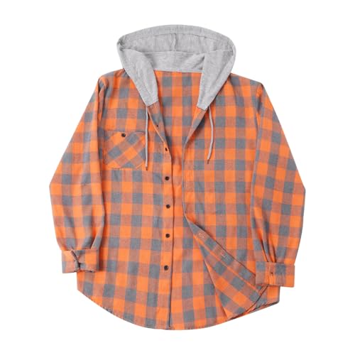 Mens Flannel Hoodies Button Down Plaid Shirt Jacket Warm Long Sleeve Shirts Lightweight Sweatshirt with Pocket4