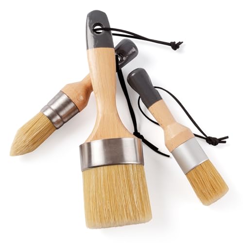 Hanjkinz FBS3PC002 Chalk Wax Paint Brush 3Pcs Set Including 2 Small Round Chalk Paint Brushes cover