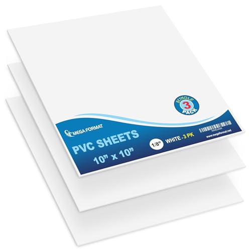 Image of Mega Format Expanded PVC Plastic Sheets - 10 inch X 10 inch Rigid White Sheet for Crafts, Signage, & Displays - Sintra, Celtec PVC Board - Waterproof for Outdoors Use - 1 /8 inch 3mm Thick - 3-Pk-White