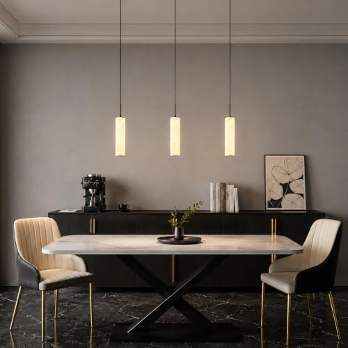 Image of Black Natural Alabaster Long Tube Kitchen Island Pendant Lights,3000k
