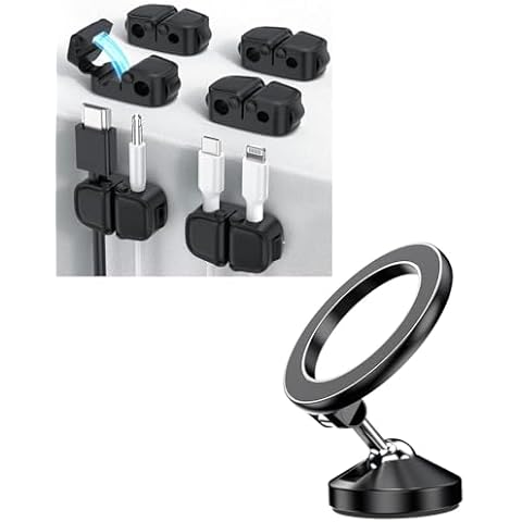 JCZT Metal Car Phone Holder,High-End for MagSafe Car Mount+ 12 Pcs Cable Clips [6pack x 2Holes], Magnetic Cord Organizer Cover