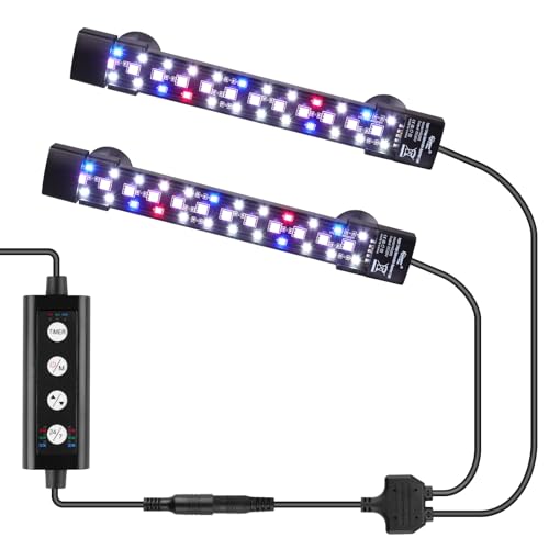 hygger Dual Channel Submersible Aquarium Light,12W Fish Tank LED Light with 3 Rows Beads 7 Colors and Adjustable Brightness for 15-60L Aquariums(2)
