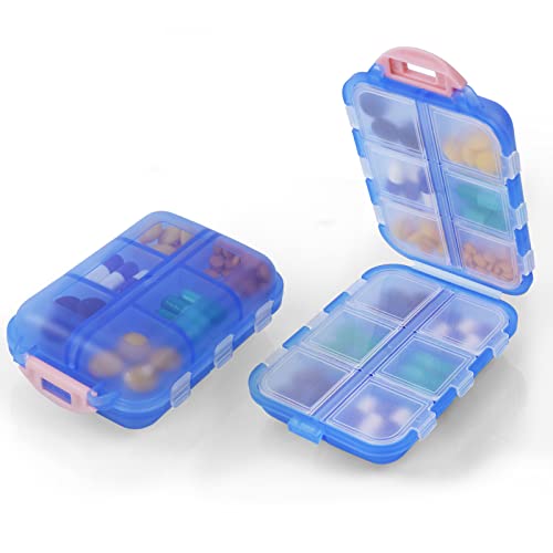 AOOWU Pastillero Caja, Caja de Pastillas con 12 Compartimentos, Pastillero Diario, Pastillero Semanal, Organizador Medicamentos de Plástico, Para Viajes y Uso Diario (Azul)